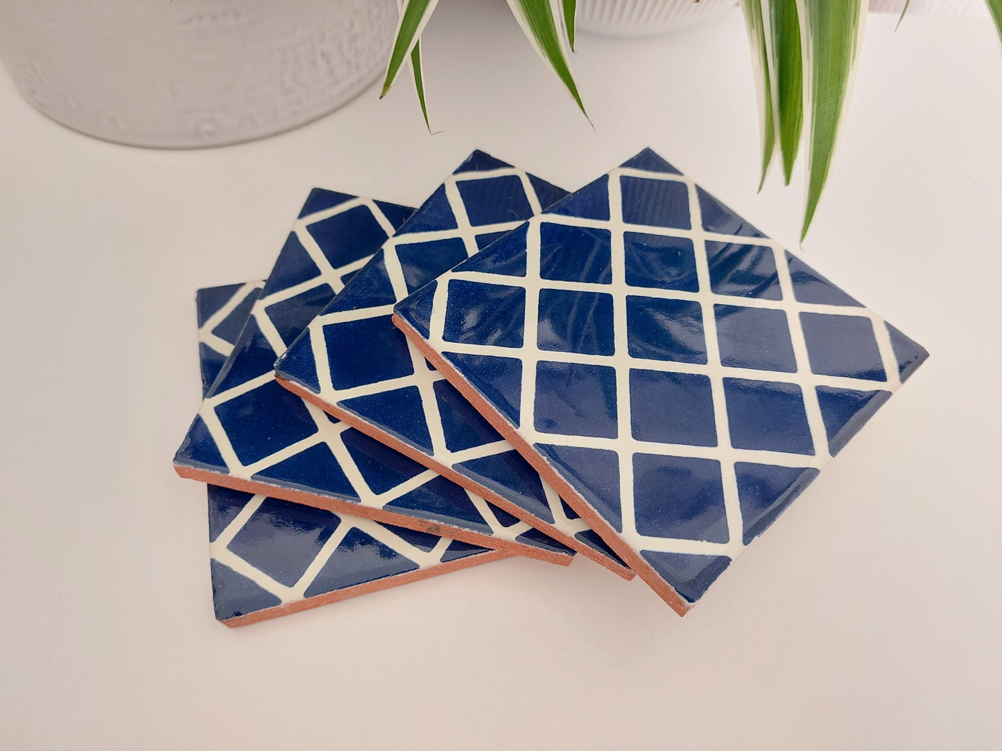Ceramic Mix Blue And White Coasters Geometric Pattern