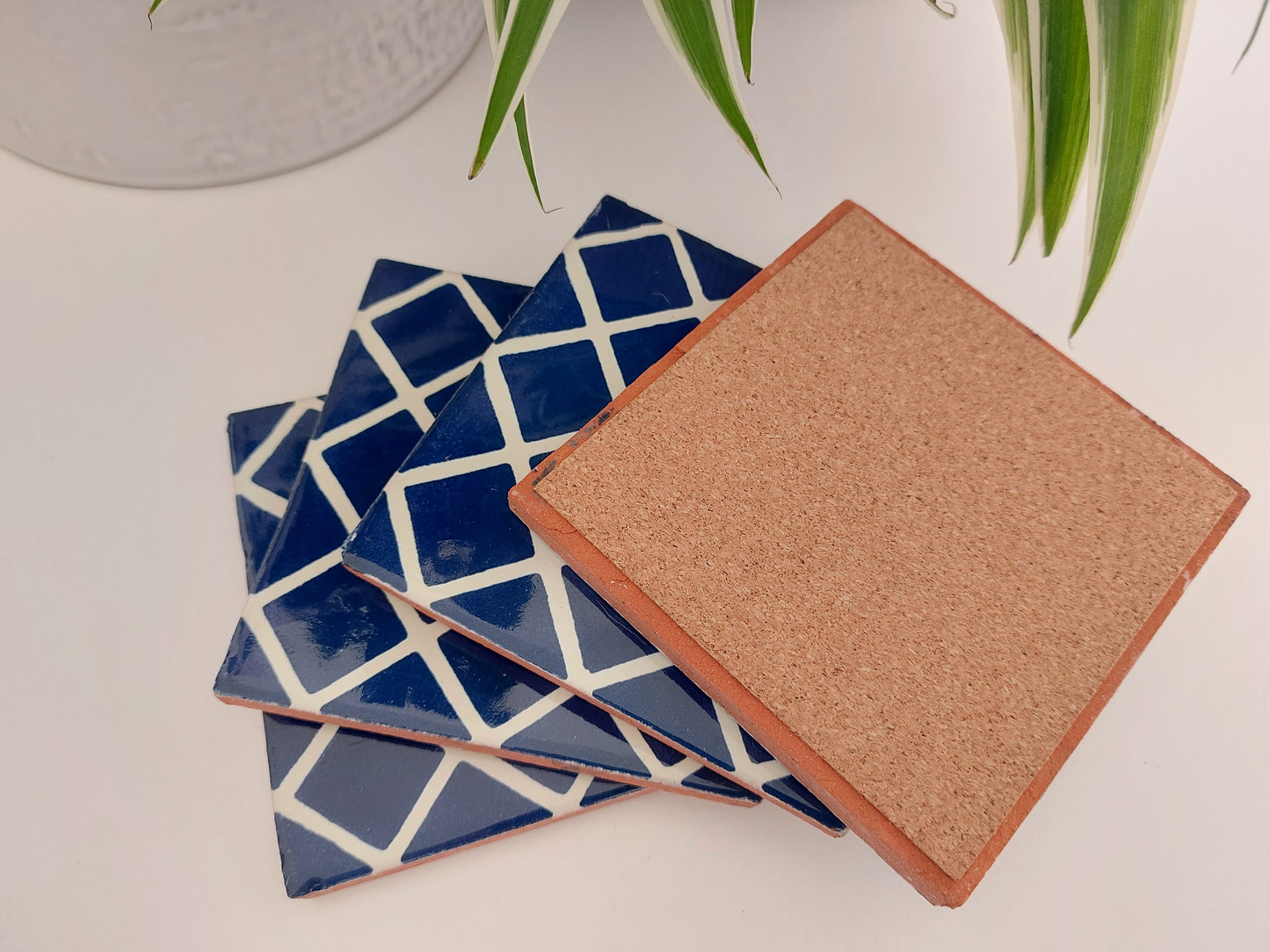 Ceramic Mix Blue And White Coasters Geometric Pattern