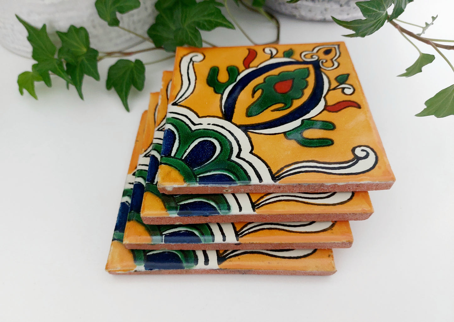 Ceramic Coasters Warm Mix Yellow and Blue pattern