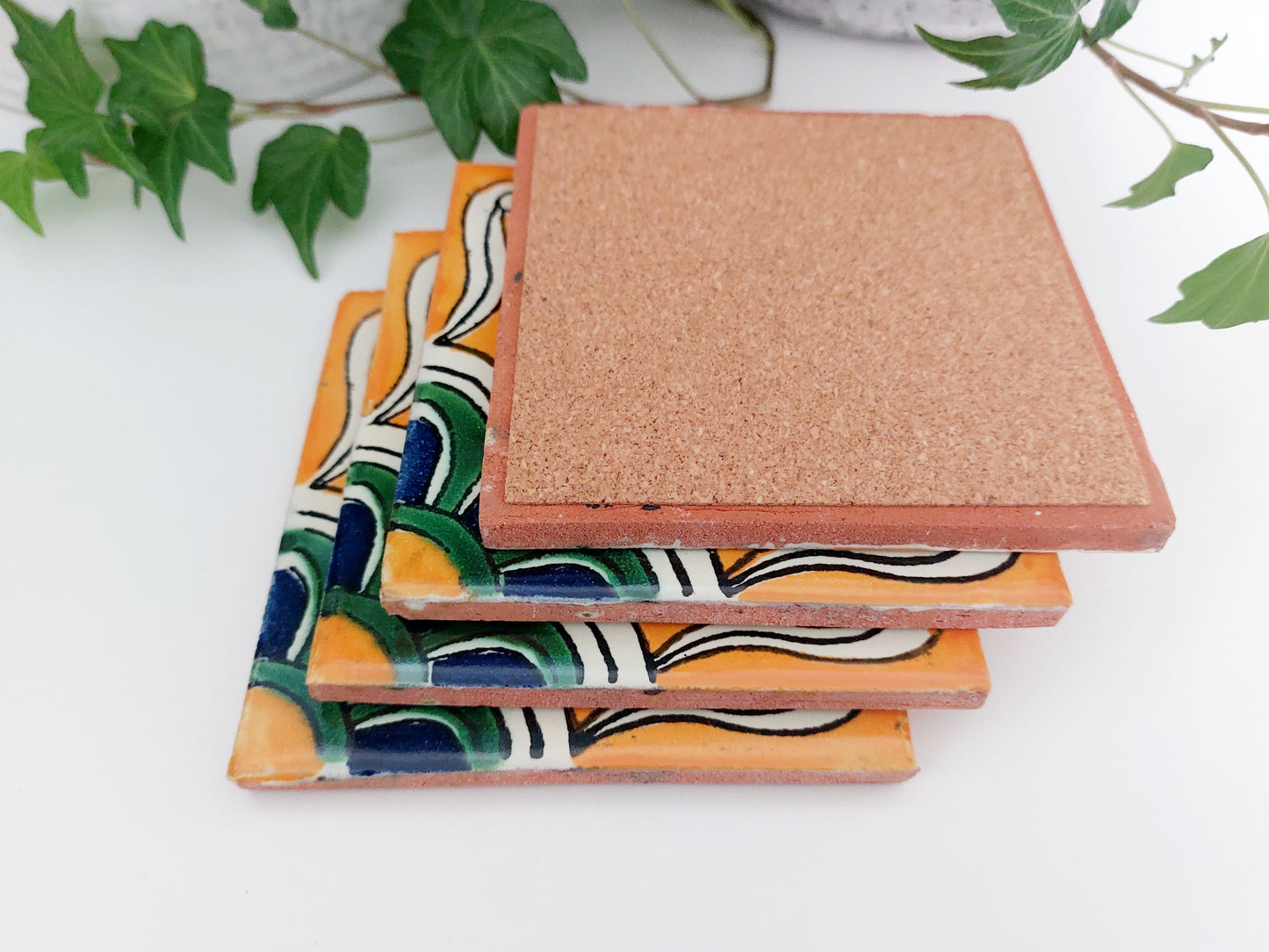 Ceramic Coasters Warm Mix Yellow and Blue pattern