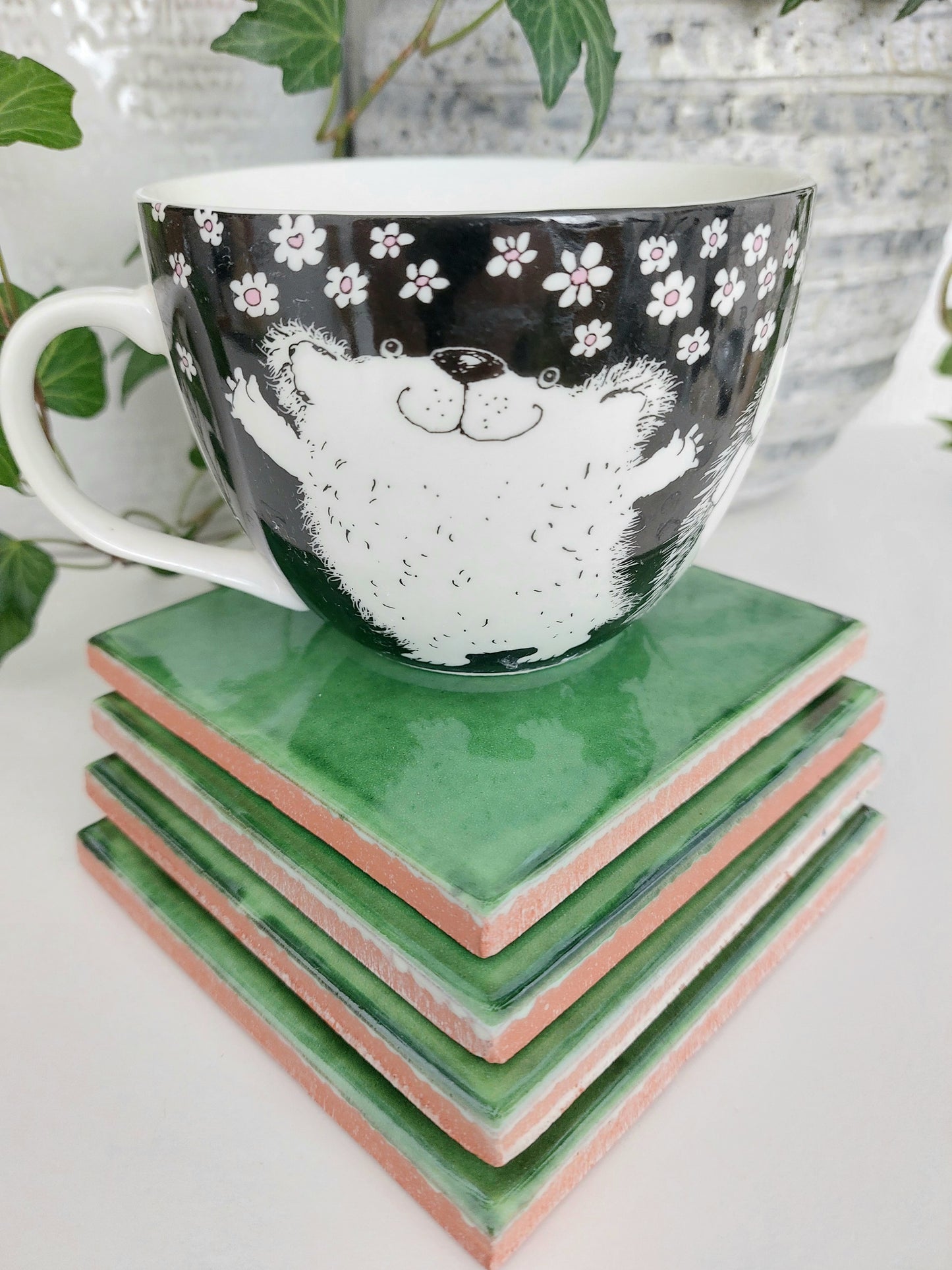 Ceramic Soft Green coasters ( set of 4 )