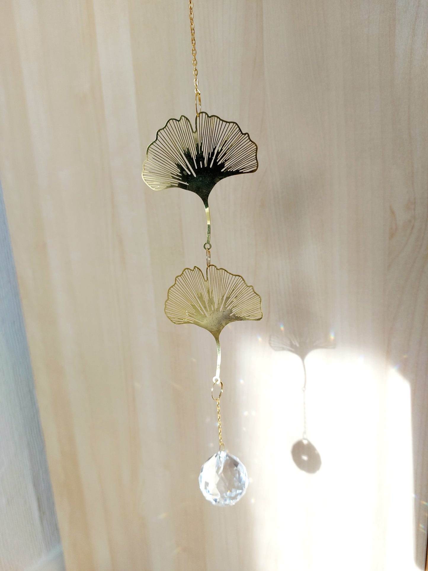 Ginkgo leaves Suncatcher Hanging Crystals Prism Rainbow Maker