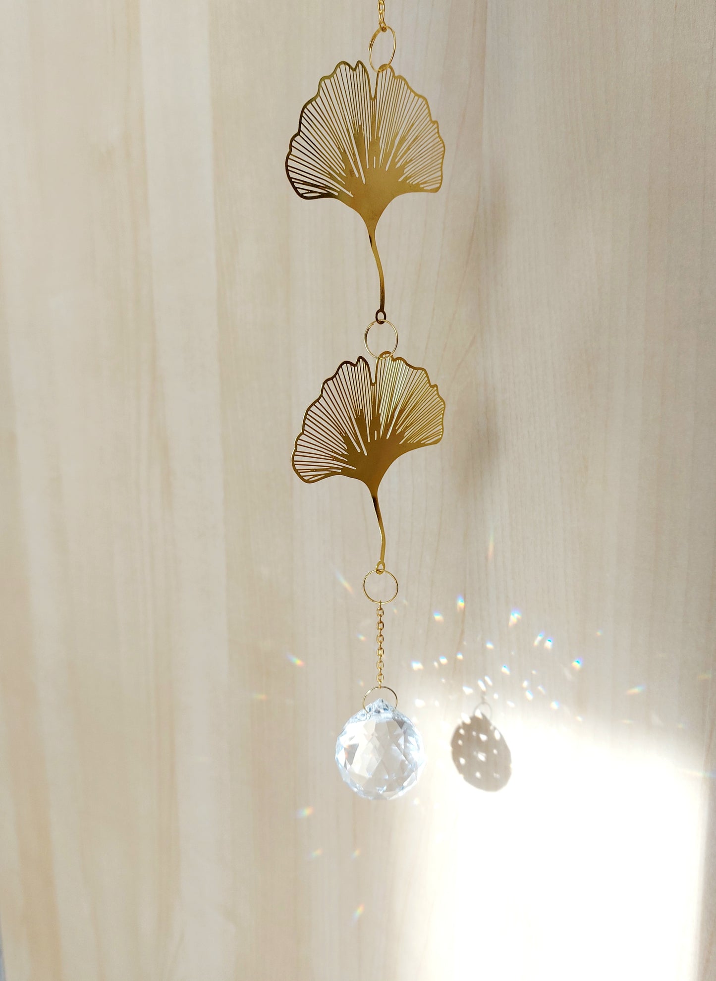 Ginkgo leaves Suncatcher Hanging Crystals Prism Rainbow Maker