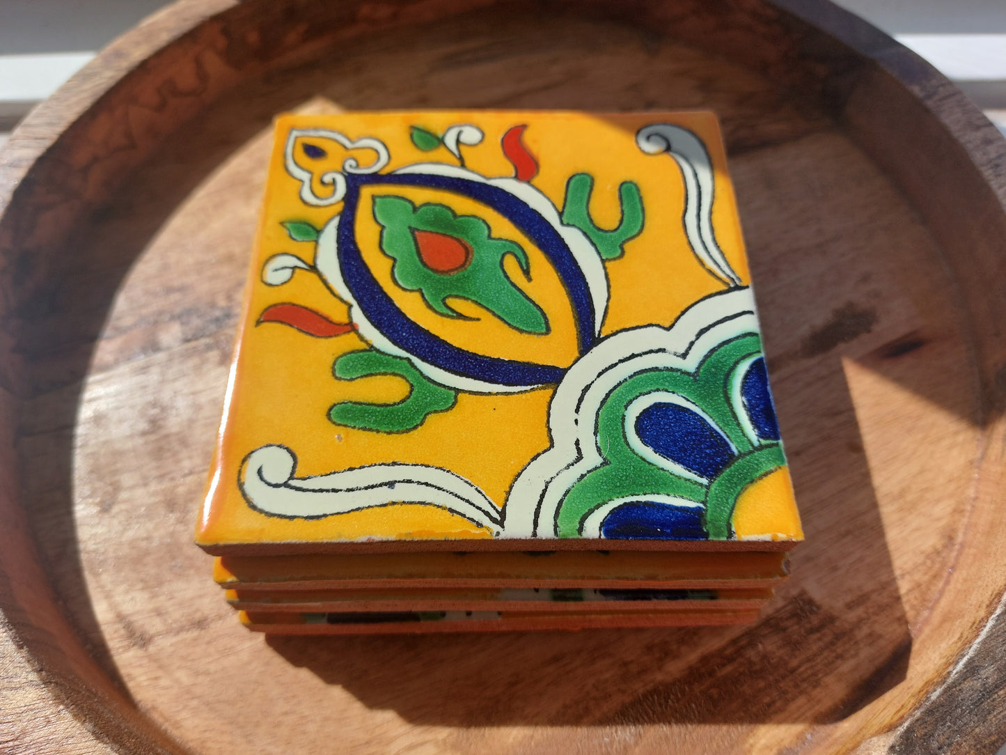 Ceramic Coasters Warm Mix Yellow and Blue pattern