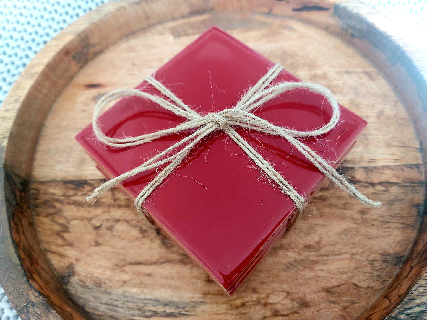 Ceramic Deep Rich Red coasters ( set of 4 )