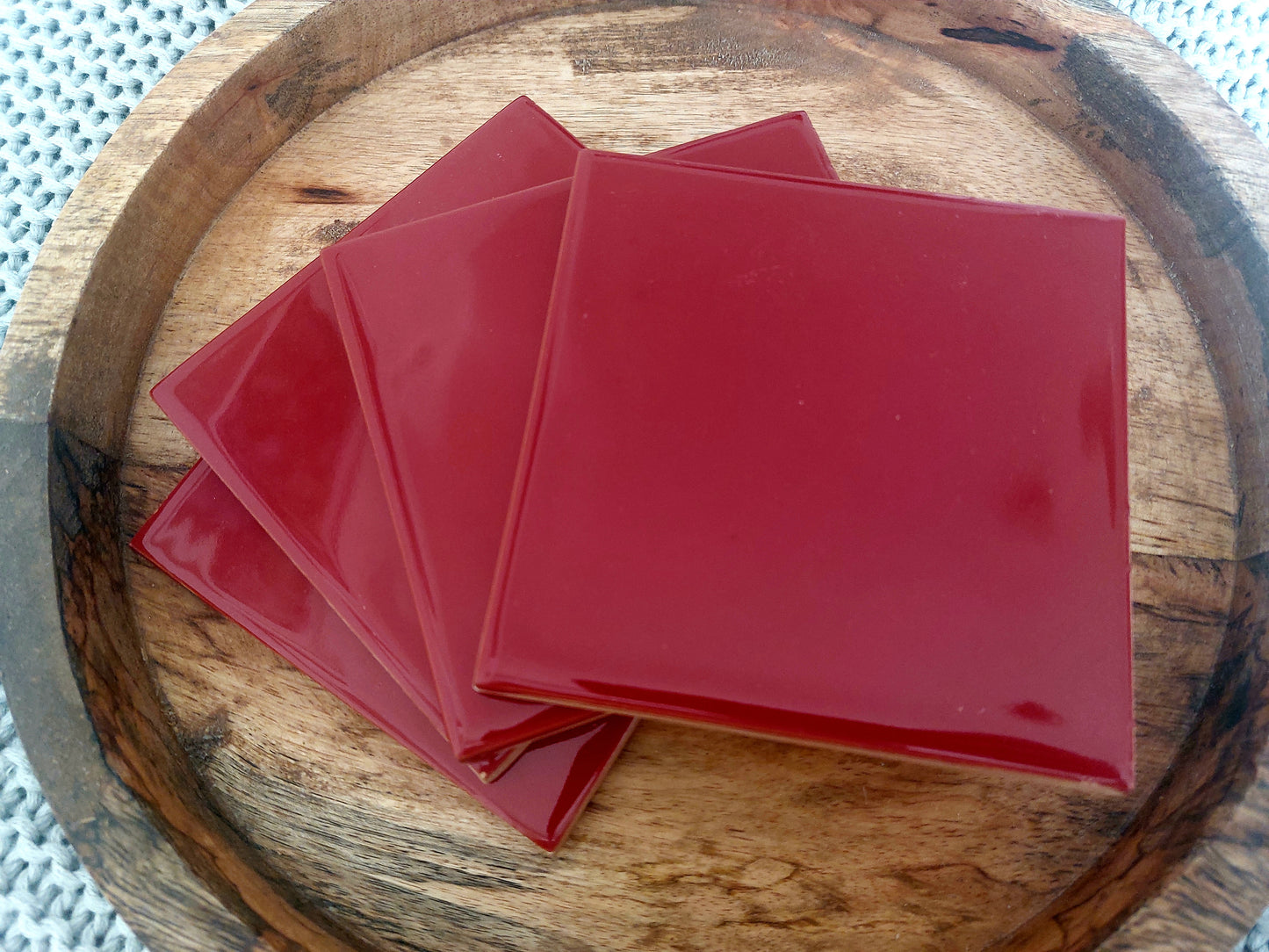Ceramic Deep Rich Red coasters ( set of 4 )