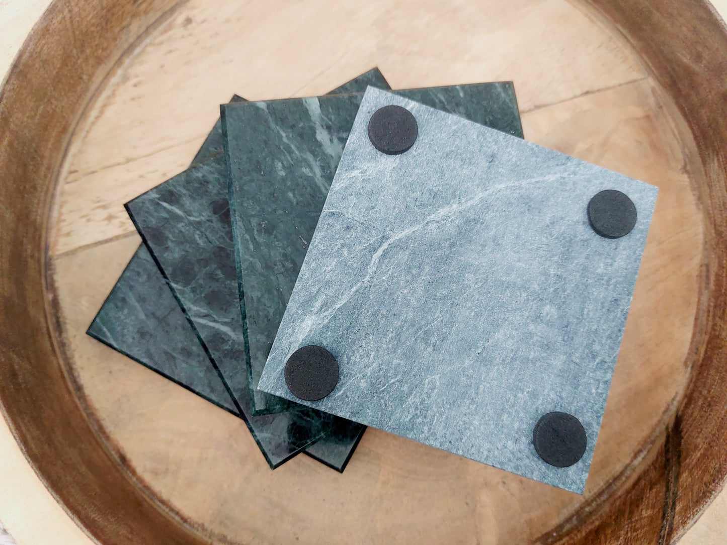 Smooth Natural Marble coasters set rich green