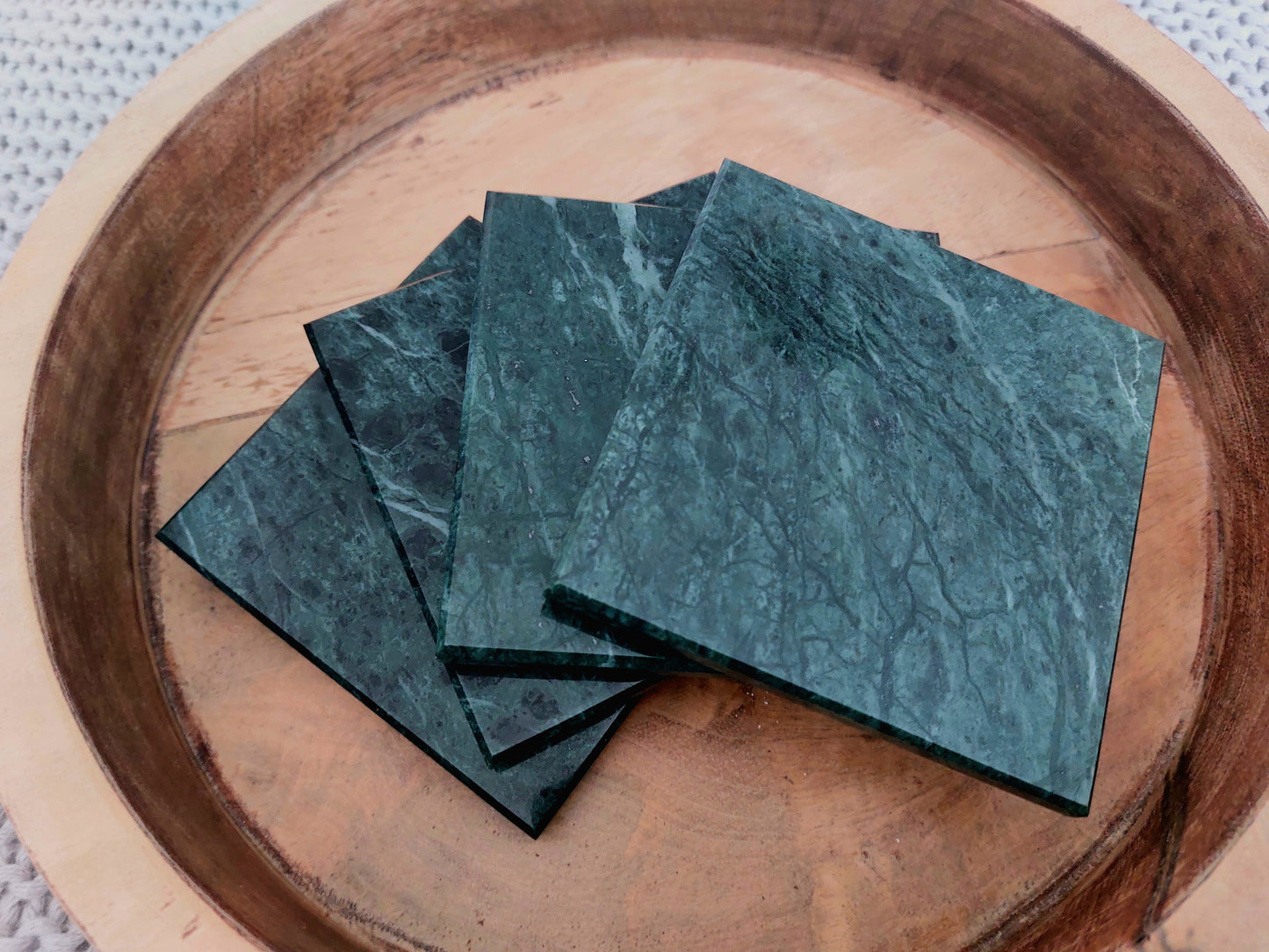 Smooth Natural Marble coasters set rich green