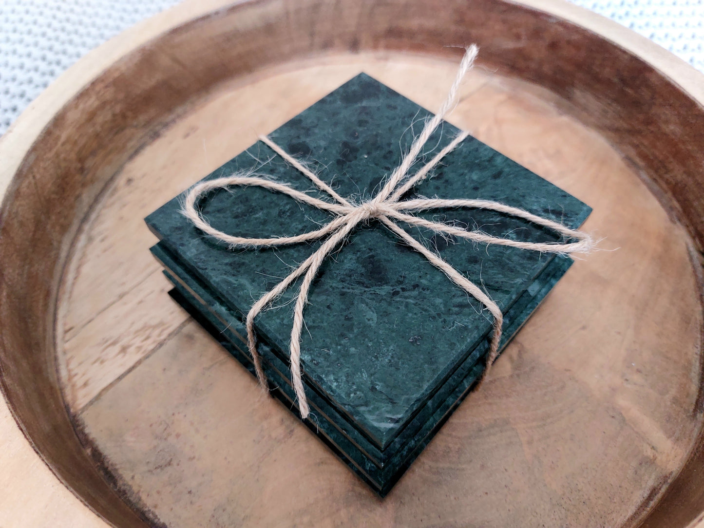 Smooth Natural Marble coasters set rich green