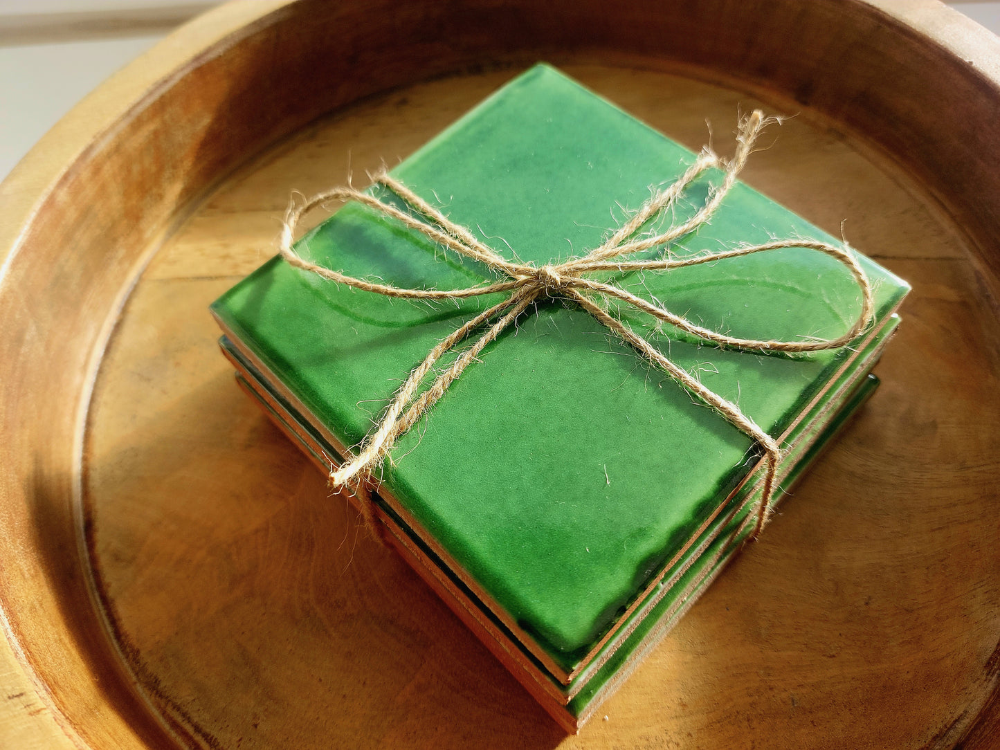 Ceramic Soft Green coasters ( set of 4 )