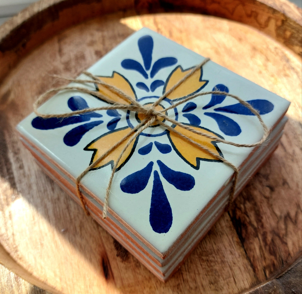 Ceramic Mix Blue, Yellow and White Coasters