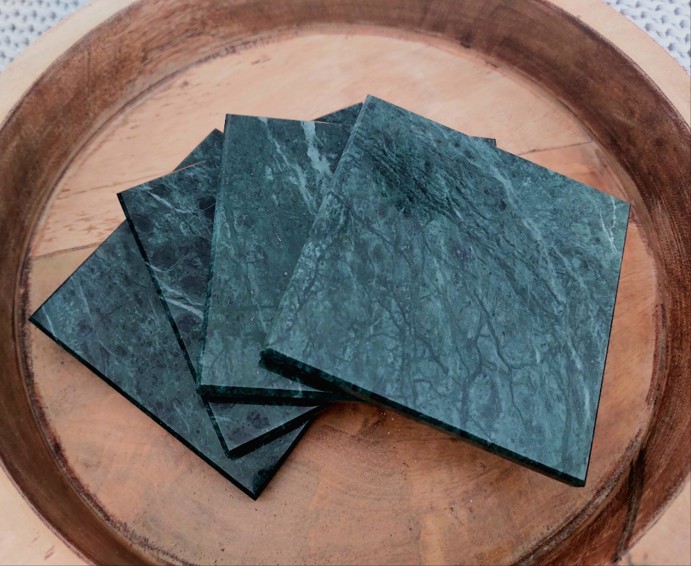 Smooth Natural Marble coasters set rich green