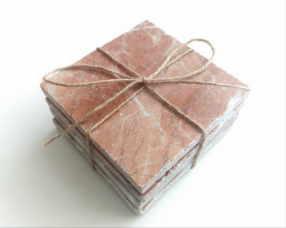 Rustic Tumbled Natural Rose Marble Coasters set
