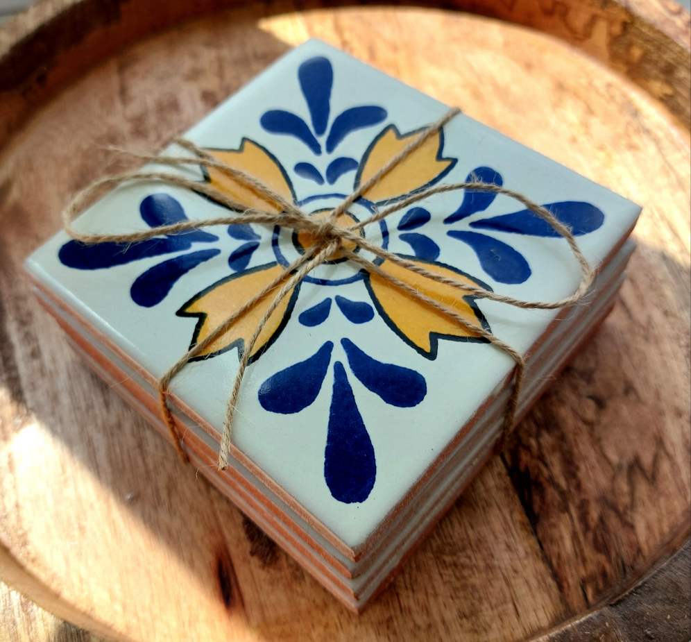 Ceramic Mix Blue, Yellow and White Coasters