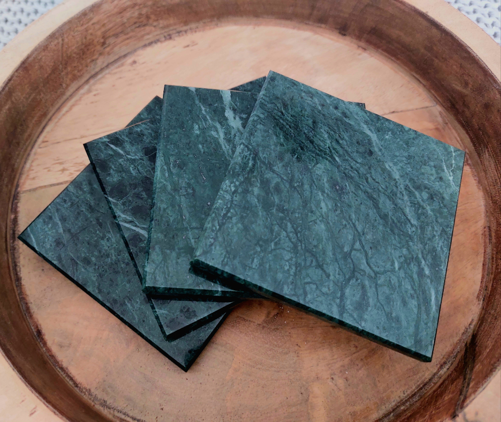 Smooth Natural Marble coasters set rich green