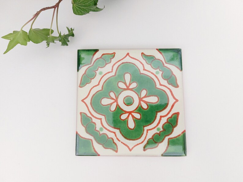 Green and Off-White Ceramic Coasters