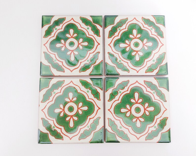 Green and Off-White Ceramic Coasters