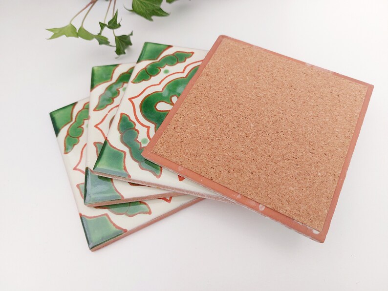 Green and Off-White Ceramic Coasters