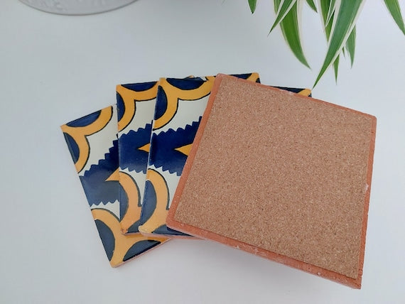 Ceramic Coasters Mix Yellow, Blue And White