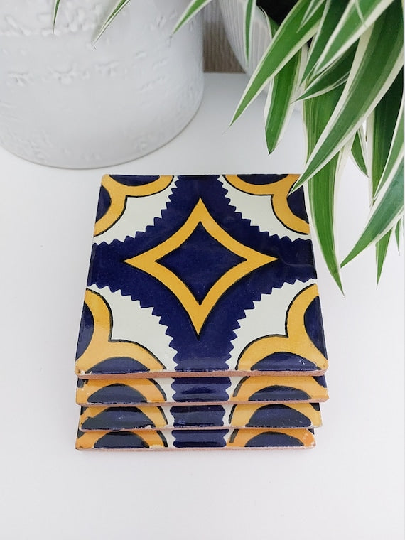 Ceramic Coasters Mix Yellow, Blue And White