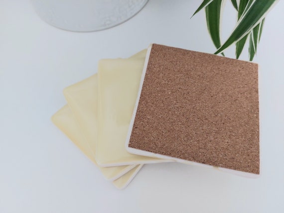 Ceramic Light Yellow glazed coasters ( set of 4 )