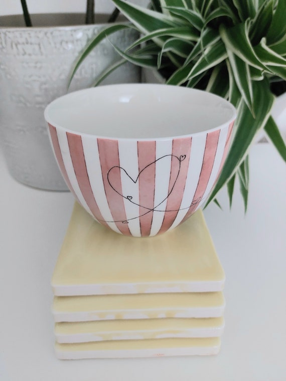 Ceramic Light Yellow glazed coasters ( set of 4 )