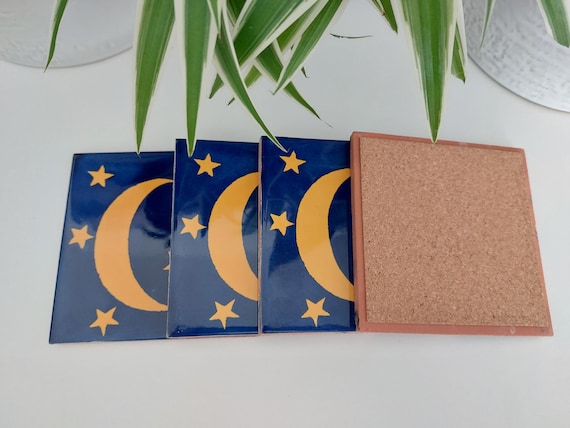 Ceramic Moon And Stars Coasters