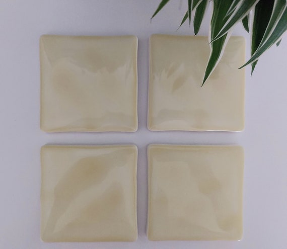 Ceramic Light Yellow glazed coasters ( set of 4 )
