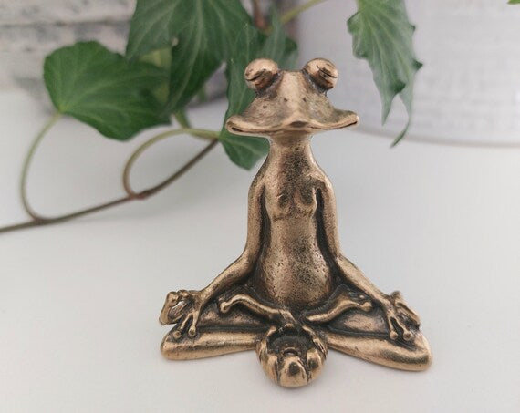 Antique Brass Meditate Frog Incense Stick & Cone Burner /Holder