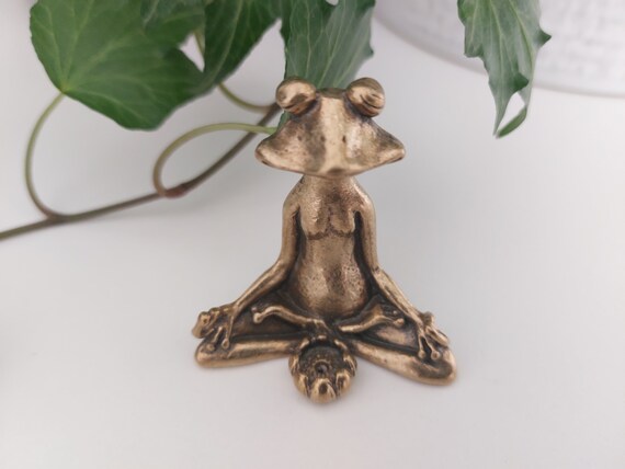 Antique Brass Meditate Frog Incense Stick & Cone Burner /Holder
