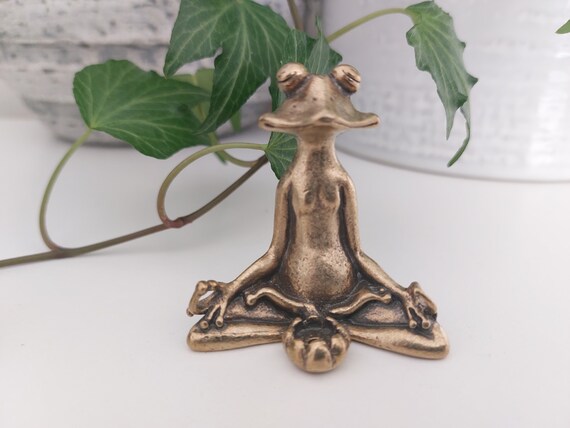 Antique Brass Meditate Frog Incense Stick & Cone Burner /Holder