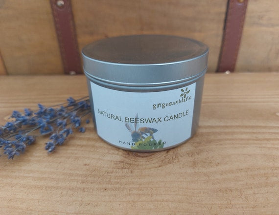 Beeswax Candle In a Silver Round Seamless Tin With Lid