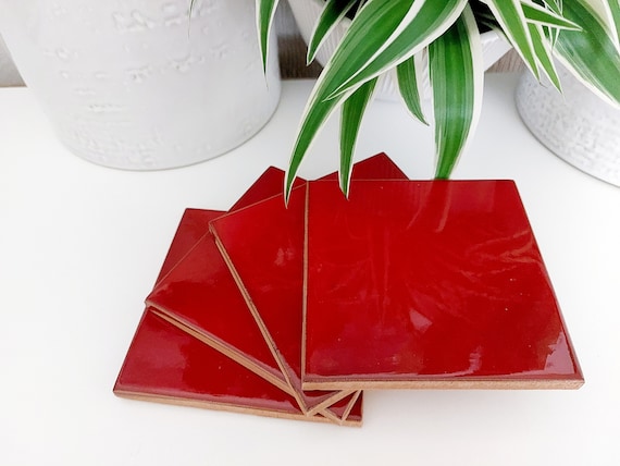 Ceramic Red coasters ( set of 4 )