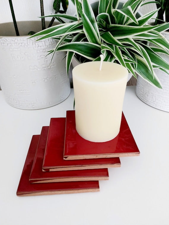 Ceramic Red coasters ( set of 4 )