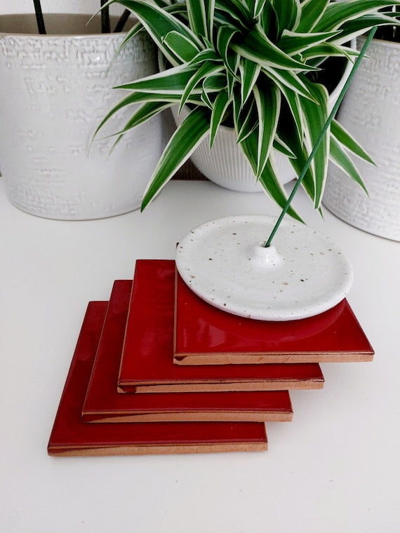 Ceramic Red coasters ( set of 4 )