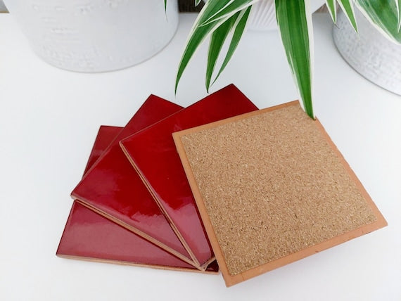 Ceramic Red coasters ( set of 4 )