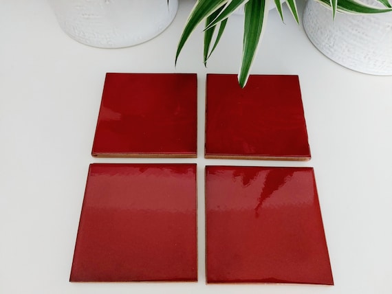 Ceramic Red coasters ( set of 4 )