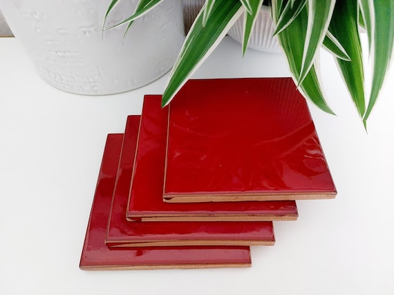 Ceramic Red coasters ( set of 4 )