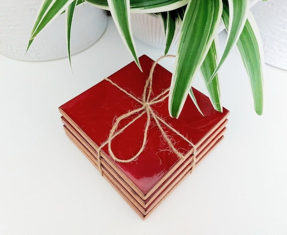 Ceramic Red coasters ( set of 4 )
