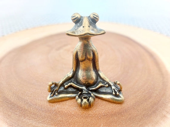 Antique Brass Meditate Frog Incense Stick & Cone Burner /Holder