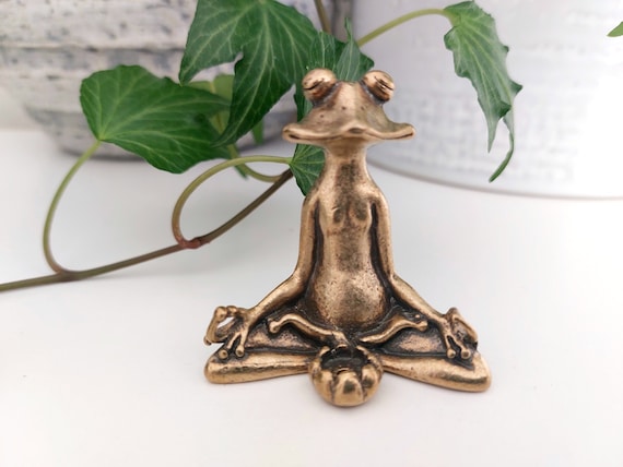 Antique Brass Meditate Frog Incense Stick & Cone Burner /Holder