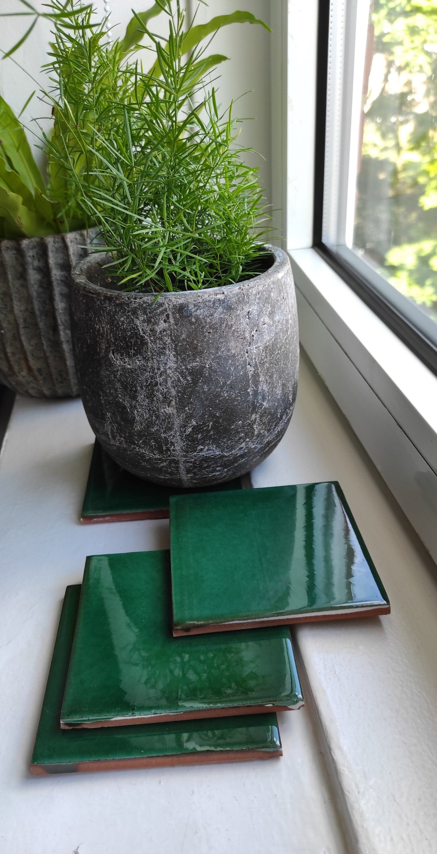 Ceramic Green coasters ( coasters set of 4 )
