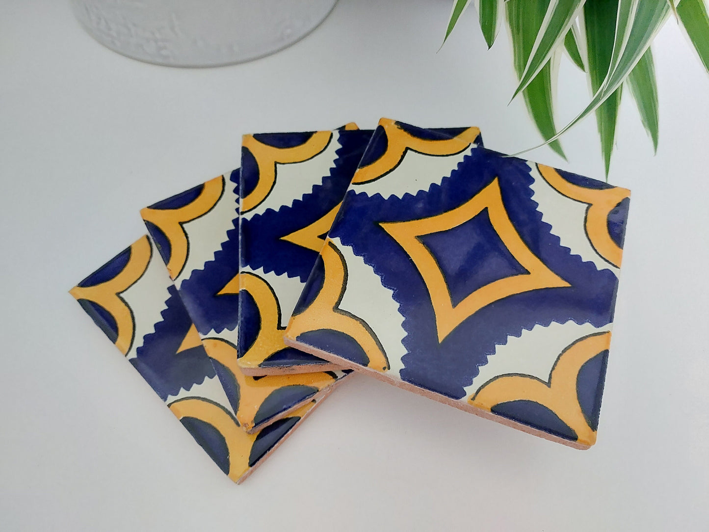 Ceramic Coasters Mix Yellow, Blue And White