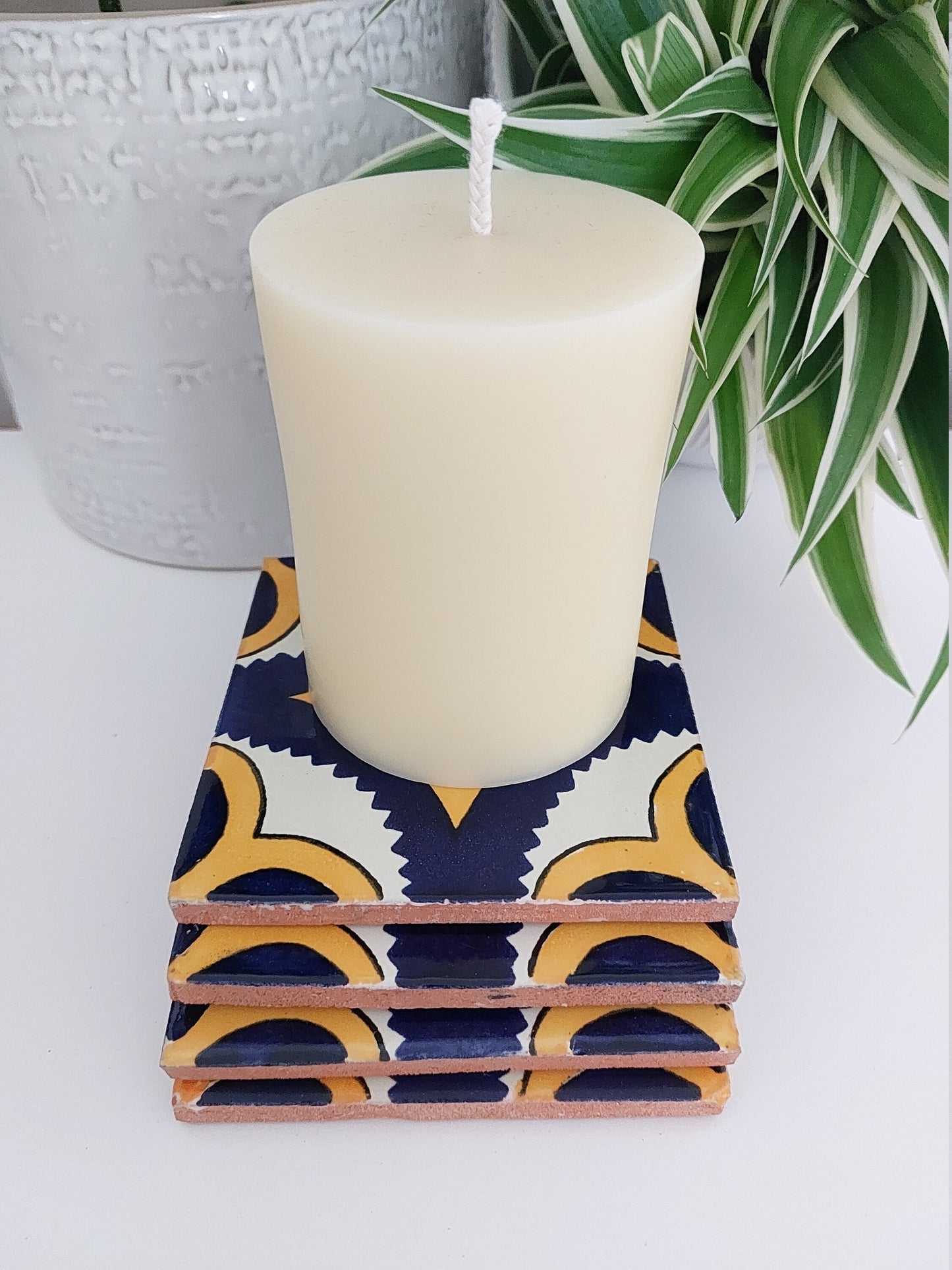 Ceramic Coasters Mix Yellow, Blue And White