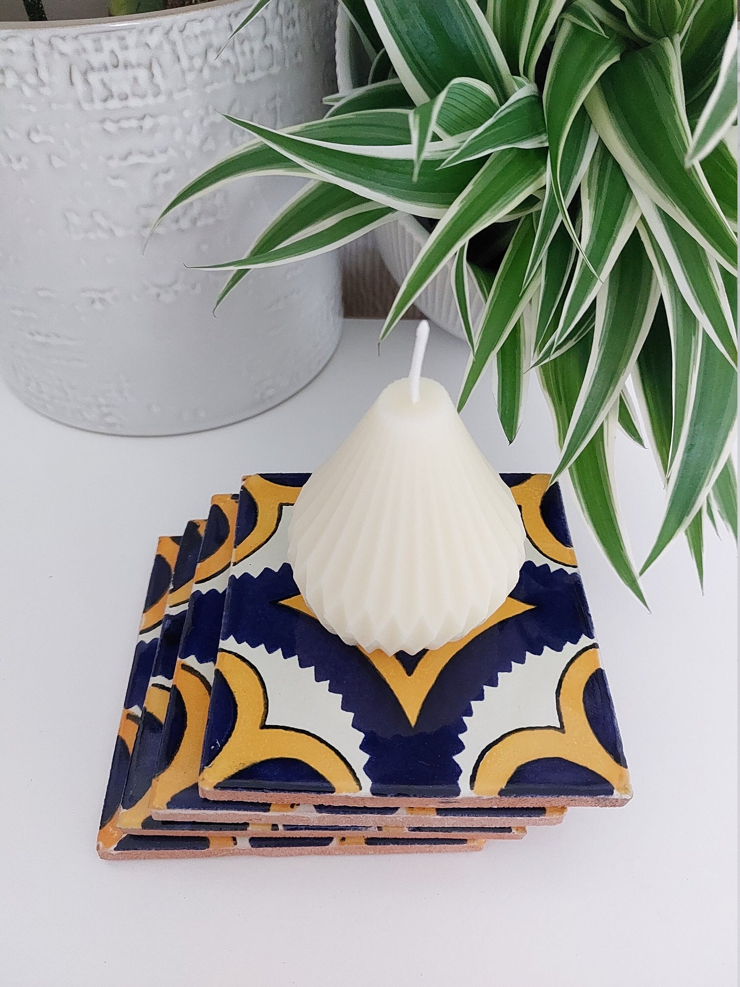 Ceramic Coasters Mix Yellow, Blue And White