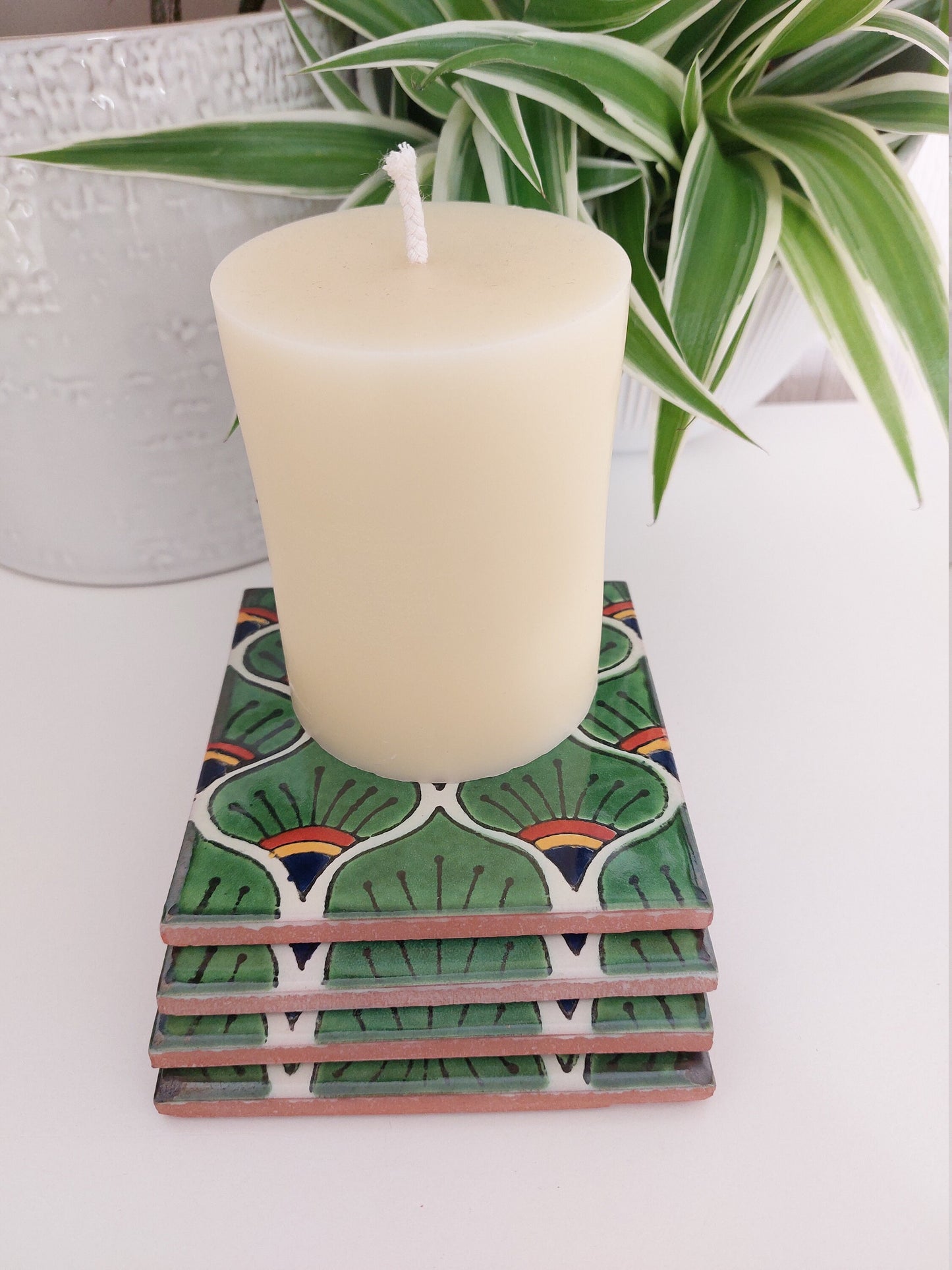Ceramic Peacock Feather Coasters (set of 4)