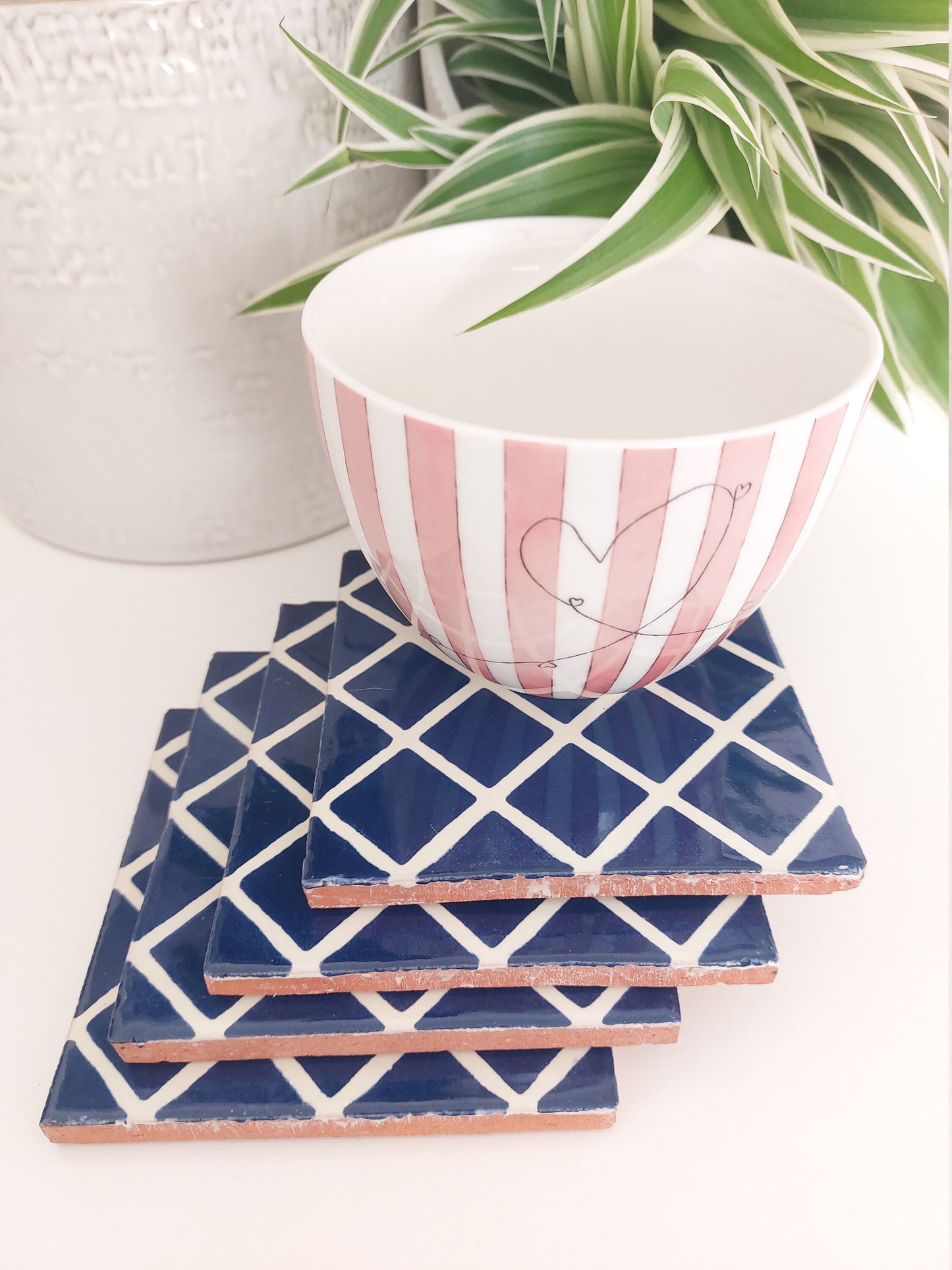 Ceramic Mix Blue And White Coasters Geometric Pattern
