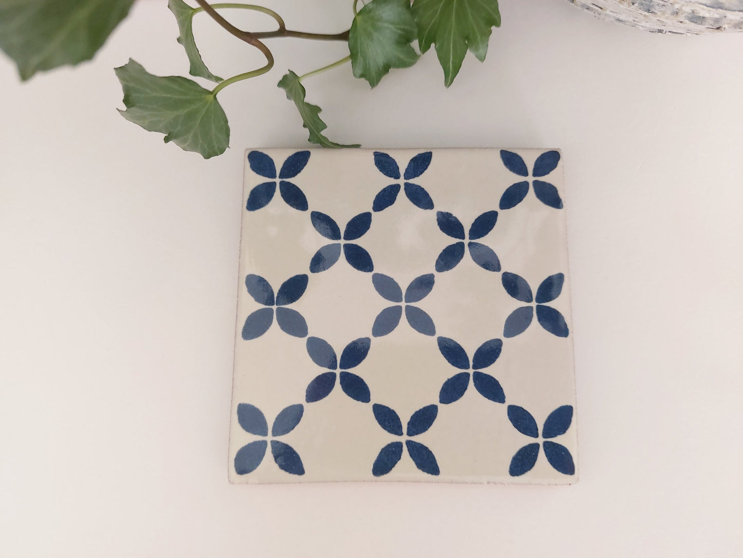 Ceramic Off White And Blue Coasters