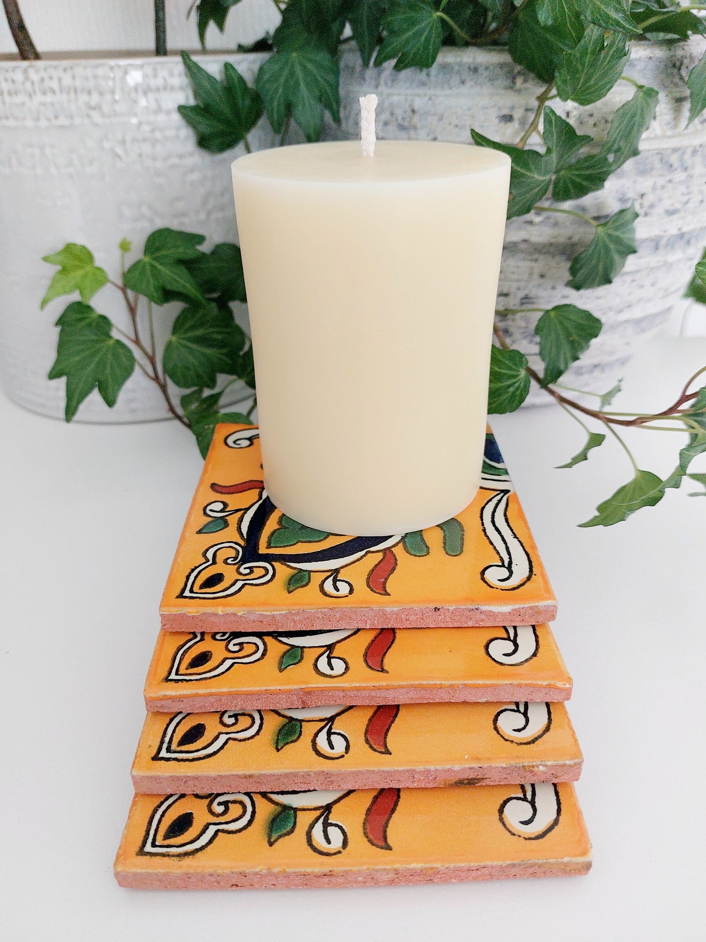 Ceramic Coasters Warm Mix Yellow and Blue pattern
