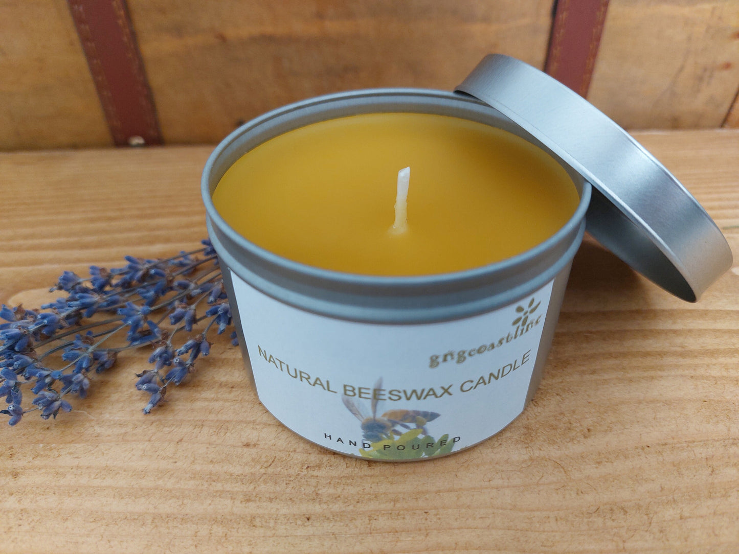 Beeswax Candle In a Silver Round Seamless Tin With Lid